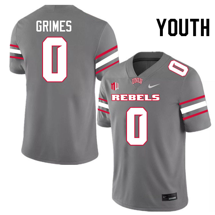 Youth #0 Tony Grimes UNLV Rebels College Football Jerseys Stitched-Grey